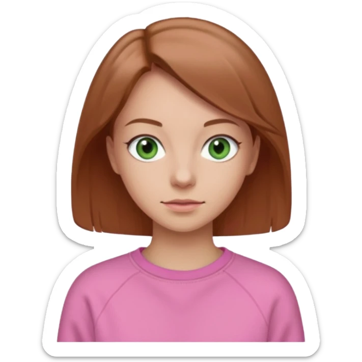  Una donna con una felpa semplice rosa, senza cappuccio,poi i capelli sono lunghi fino alle spalle marroni chiaro,gli occhi sono verdi  sticker