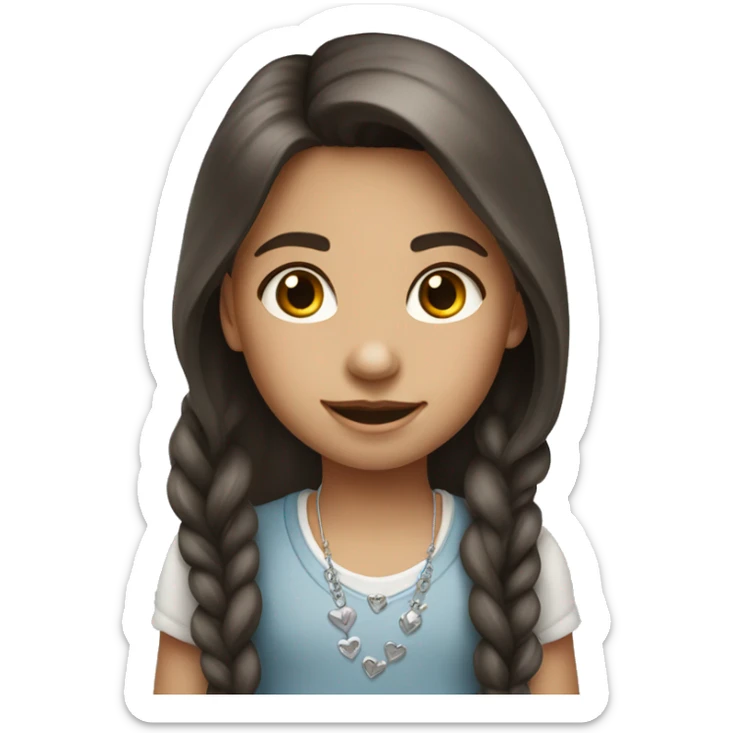 Brunette little girl with long hair wearing silver heart necklace  sticker