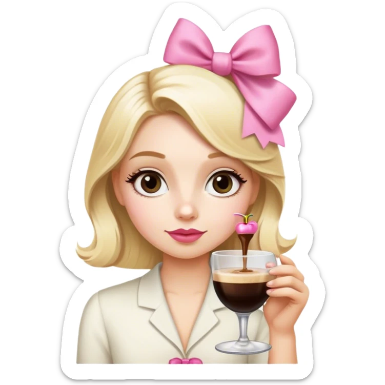 Blonde cute girl with pink bow in her hair drinking an espresso martini  sticker
