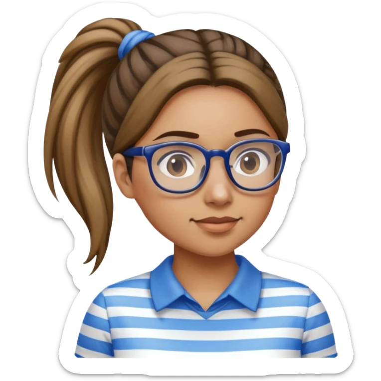 Medium skin woman in ponytail and glasses and blue striped shirt sticker