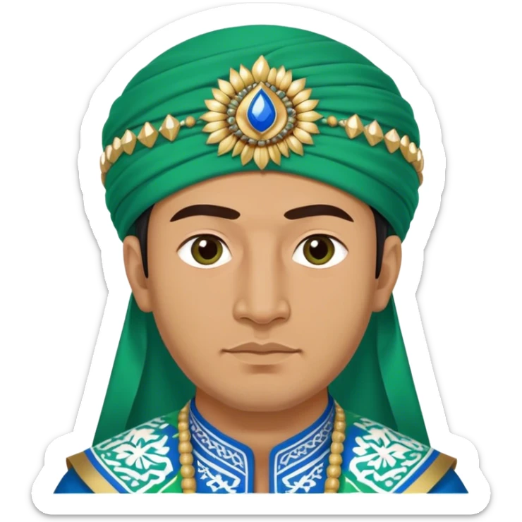 uzbek man with green and blue national outfit headdress sticker