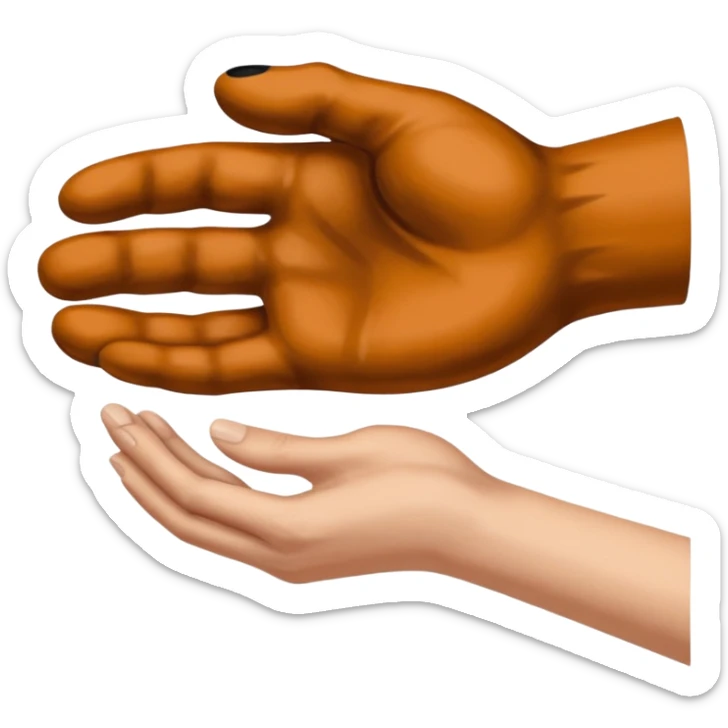 there is a drawing of a human hand gently reaching toward a dog’s paw. The dog has brown fur with black areas, and the paw is extended like it’s about to touch the person’s fingers sticker