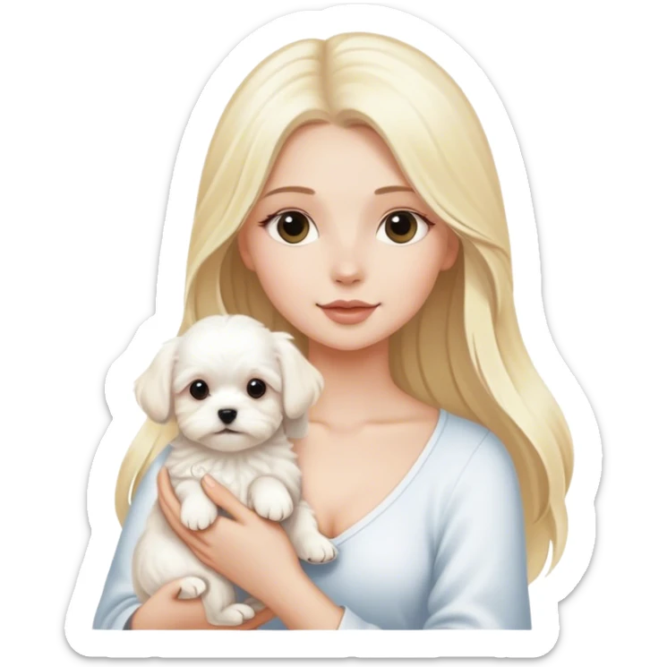 Blonde woman long hair with white maltese puppy sticker
