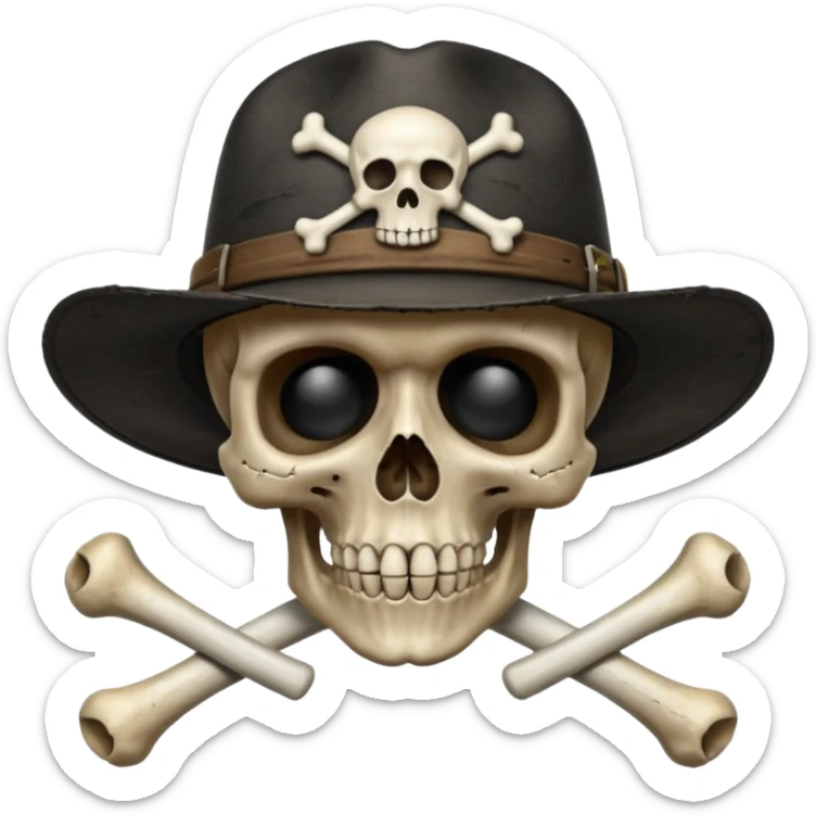 A skull and crossbones wearing a black wide brimmed traveler's hat. sticker