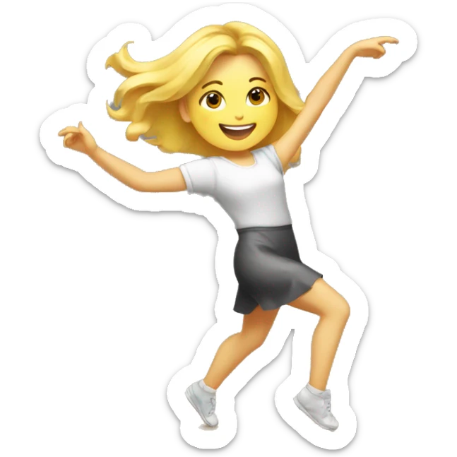 A blonde artist girl painting a picture quite happily and dancing sticker