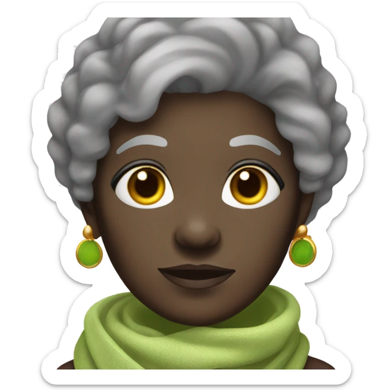 Beautiful darkskin old woman with scarf with dark brown hair with sight grey hair sticker
