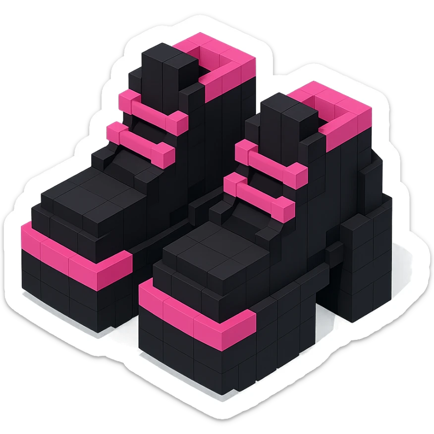BLACKPINK-inspired gothic shoes, no hearts, blocky and playful, black and pink sticker