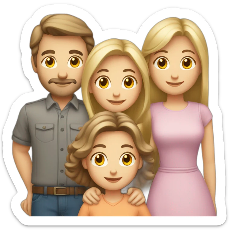 Caucasian family of five with man woman boy and two girls sticker