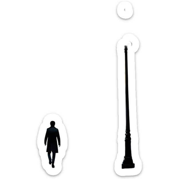 Icon for Thriller Movie: A dramatic movie poster-style design with dark, moody lighting. Include a shadowy figure, eerie silhouettes, and tense elements like a flickering street lamp, a lone figure walking through fog, and a tense cityscape. Intense, suspenseful atmosphere. Transparent background. sticker