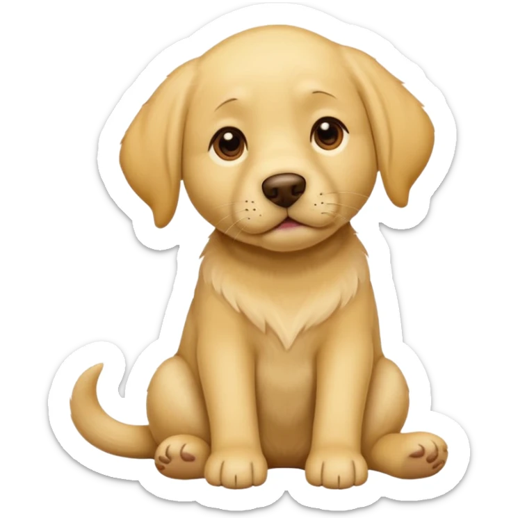 labrador retriever yellow fur sitting, one paw on chin, thoughtful face, emoji style sticker