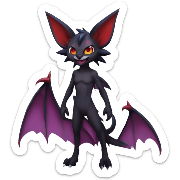  Anthro Kawaii Edgy Cool Vampiric Demonic Beautiful Noivern-Zoroark-Litten with big Bat Ears full body sticker