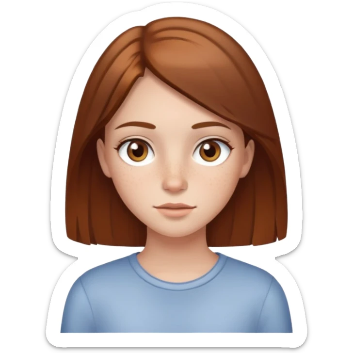 A girl, with straight brown hair, light brown eyes and freckles sticker