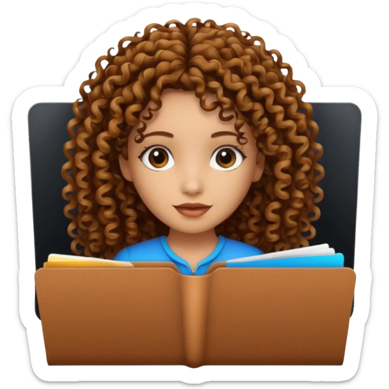 black transparent folder with a canela skin girl with curly hair logo  sticker