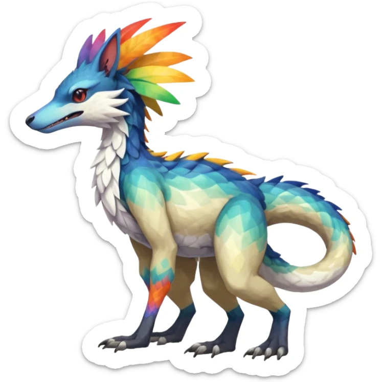 Colorful Fruity Iridescent Warm-colored Tropical Exotic Vernid-Sergal-Trico-Silvally-Nargacuga-fusion-hybrid-animal-creature, full body sticker