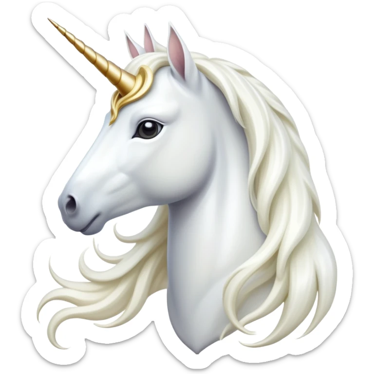 cinematic-noble-white-unicorn-portrait-emoji,-poised-and-regal,-with-a-slender,-ethereal-form-draped-in-a-pristine-white-color,-a-flowing-mane-and-tail,-and-a-glistening,-spiraled-horn-that-radiates-pure-light,-simplified-yet-sharp-and-majestic sticker