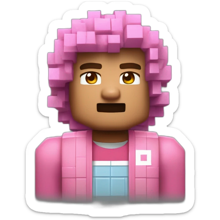 Un homme au cheveux bouclé et une veste rose nike qui joue à Minecraft  sticker