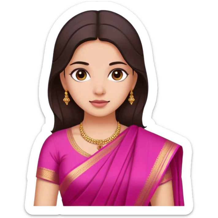 girl with light wheatish skin, dark brown hair, wearing dark pink saree sticker