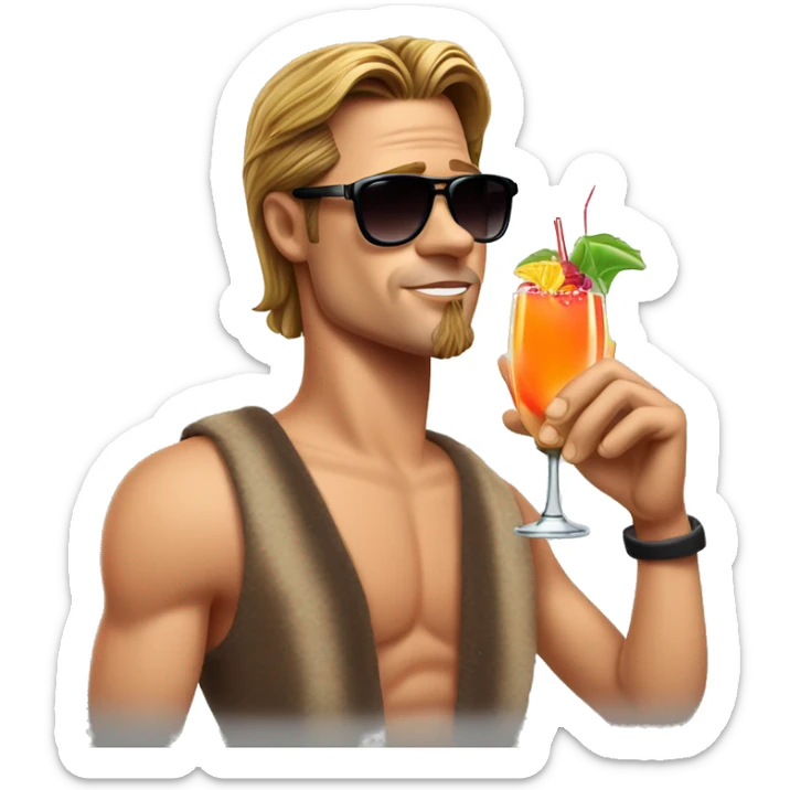 Brad Pitt with sunglass and an Cocktail in his Hand (complett Body)with Holiday vibes sticker