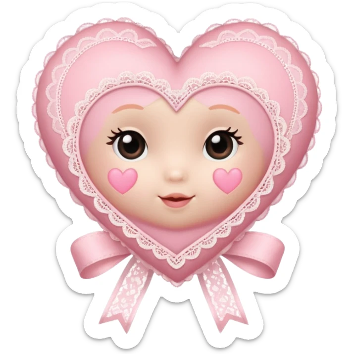 cute baby pink colored heart with lace trimming and with a lace ribbon on the top left, tilted a bit sticker