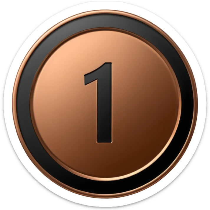 Emoji icon of a black coin with engraved number 1, minimalist style, isolated sticker