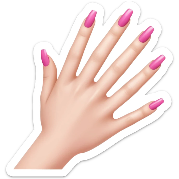  pink close-up of a hand with beautifully manicured nails, glossy pink nail polish, elegant nail shape, soft lighting and shadows, realistic style, sticker