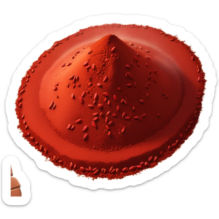 mound of chili powder, bright red to dark brick, fine and dry, uneven surface, grainy texture, scattered specks, matte look, 3D clean style, transparent background sticker