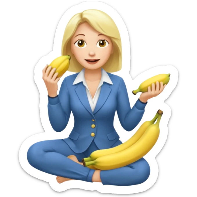 A blonde middle-aged woman kneels with two bananas in her mouth. sticker