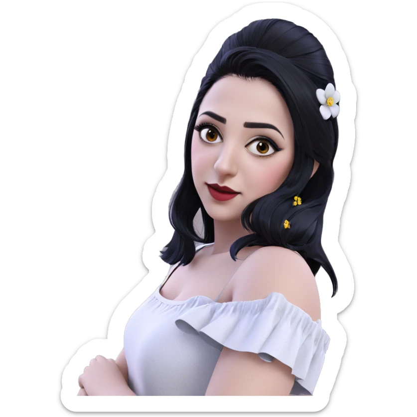 girl with black hair flower sticker