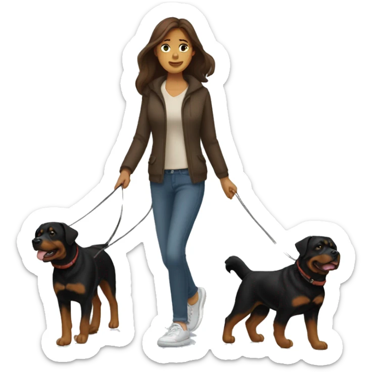 A woman with long brown hair takes a Rottweiler for a walk  sticker