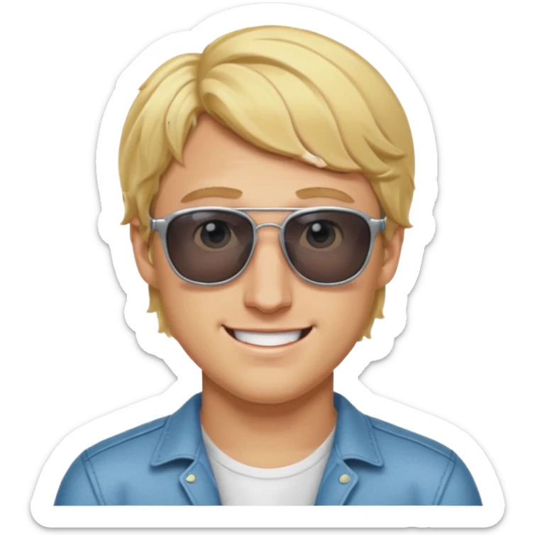 Logan Paul cartoon emoji, wearing sunglasses, confident grin, blonde hair sticker