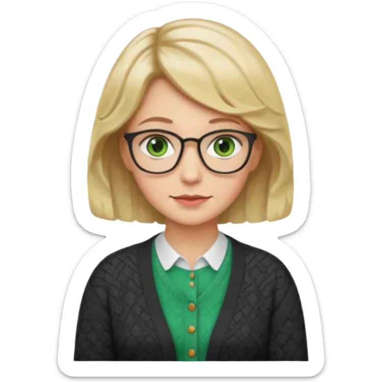 librarian teacher with short wavy blonde hair and green eyes NO GLASSES sticker