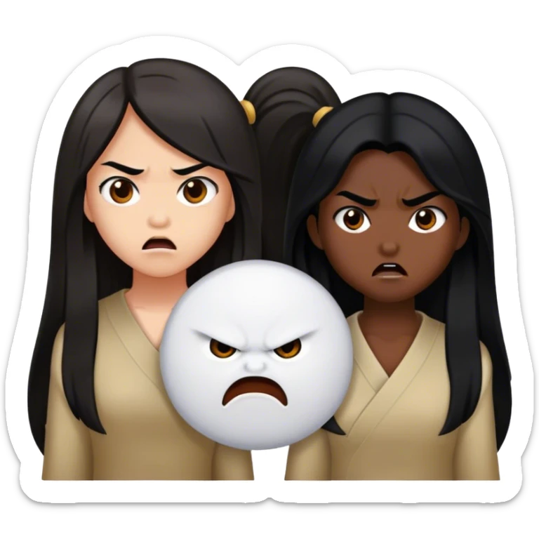 two asian girls angry with long brown hair and long black hair sticker