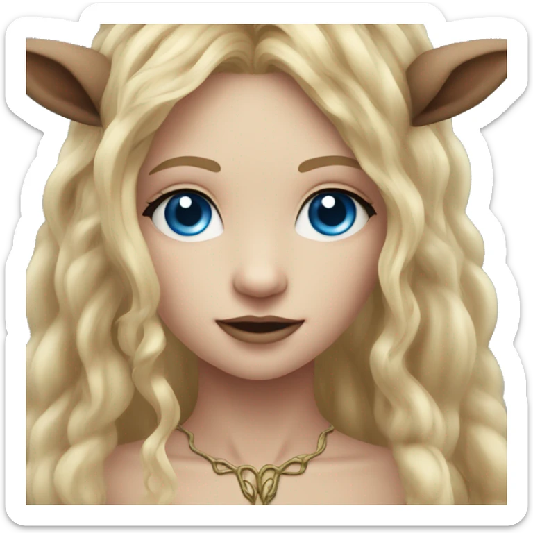 Forest Faun with deer horns and long blonde hair, female, beautiful, desirable, blue eyes sticker