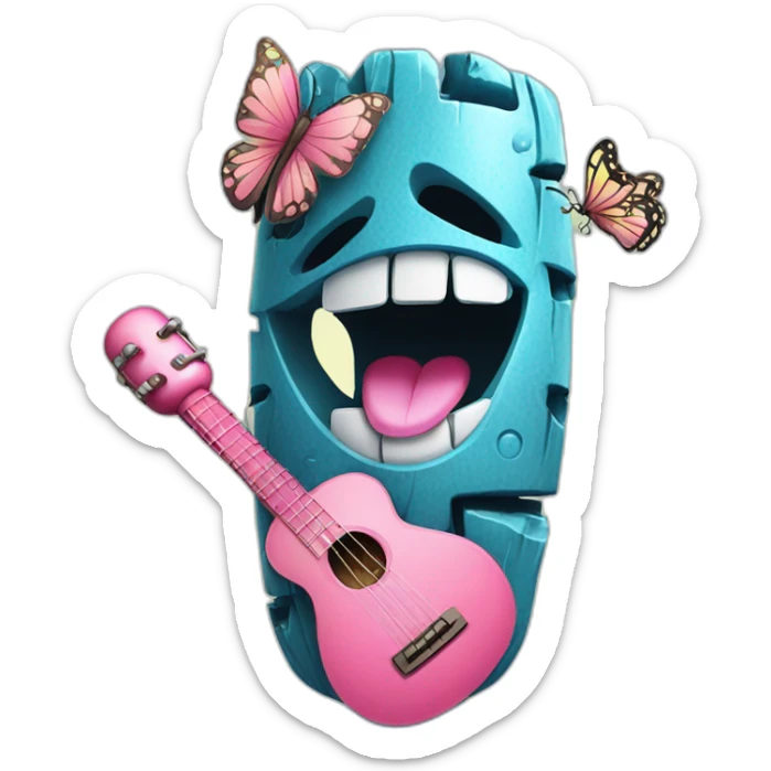 Cartoon Blue and pink tiki singing with butterfly and in the mikrophone sticker
