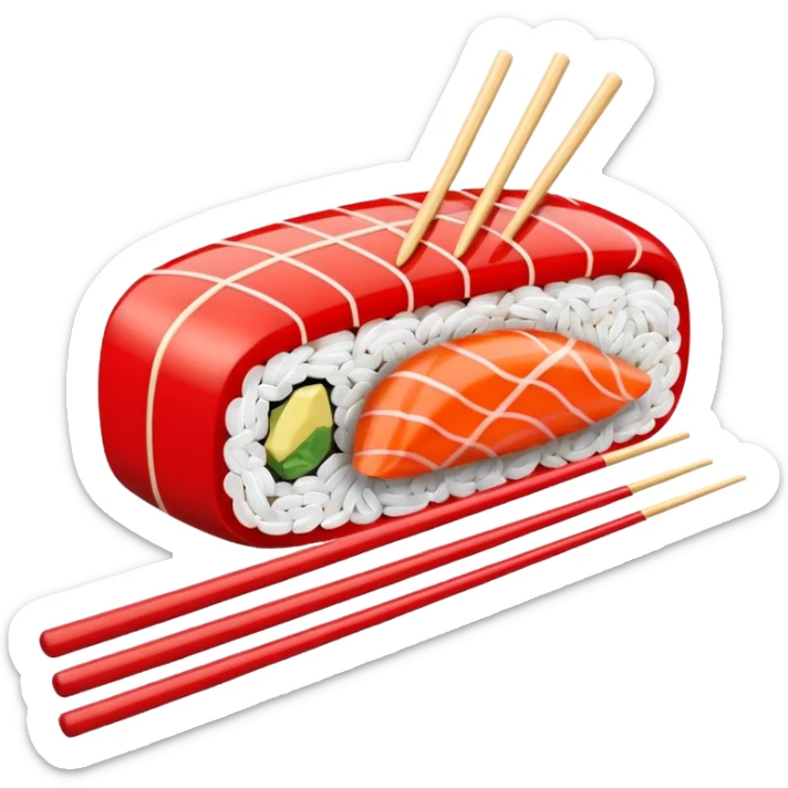 Japanese cuisine humanless avatar in minimalist emoji-style illustration. Sushi and chopsticks, clean lines, red white colors, flat design, calm and modern. sticker