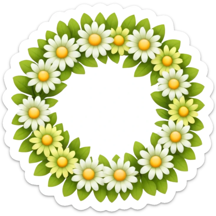flower wreath with mostly yellow, white and green pastel colors, in a shape of an egg. flowers are original sticker