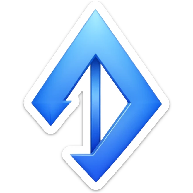 A sleek and elegant upwards arrow icon in a single, vibrant shade of cobalt blue (#0047AB). The style is minimalist 3D with soft gradient shading. The arrow is symmetrical, has a sharp but refined point, and its body is fluid and modern. The background is transparent. sticker