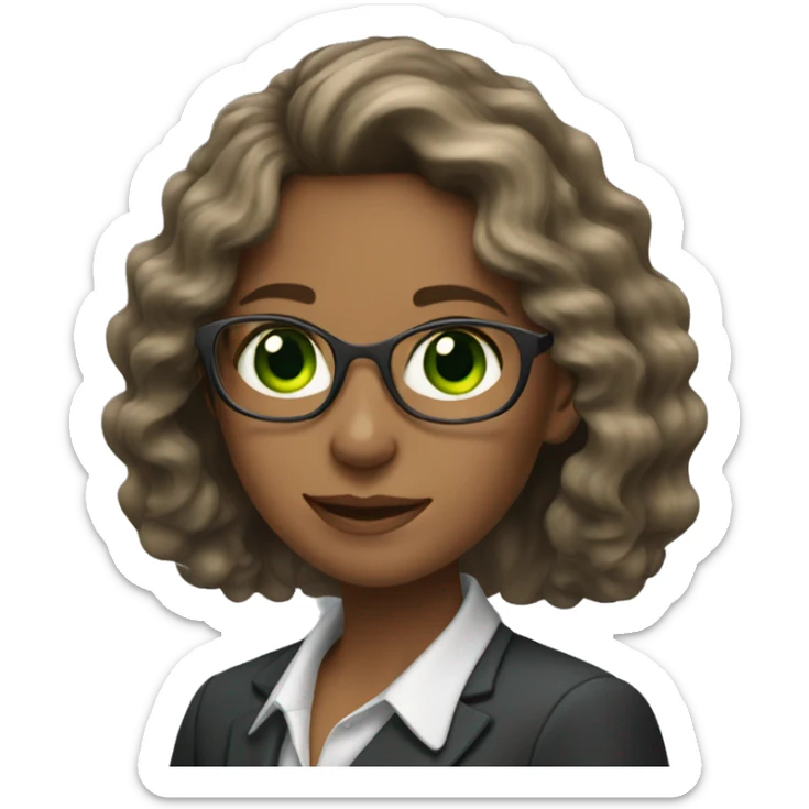 young female business teacher with long wavy hair and green eyes sticker