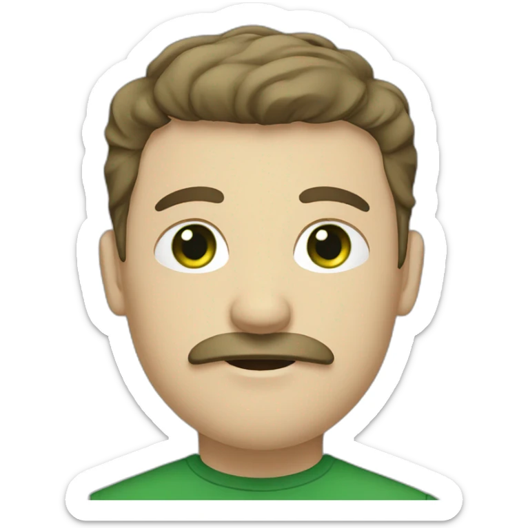 white man with moustache, short brown hair fringe, dark green eyesgreen  sticker