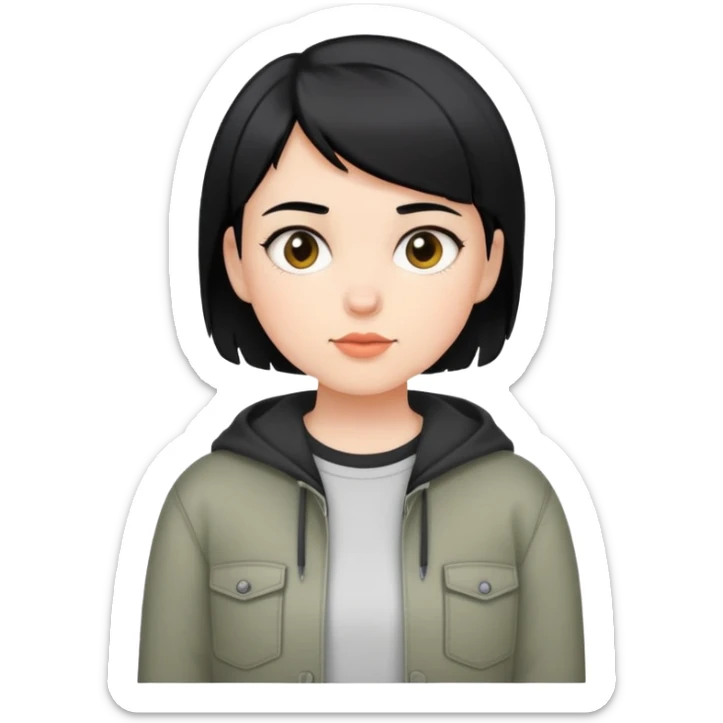 girl with short black hair, dressed in casual boyish outfit sticker