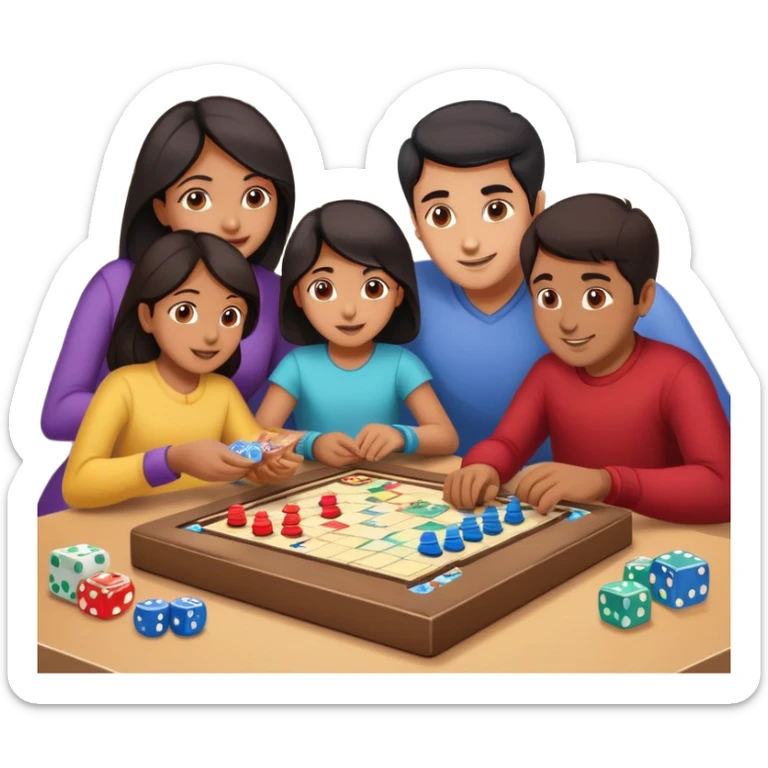 South Asian family with dark hair playing board games together at home sticker