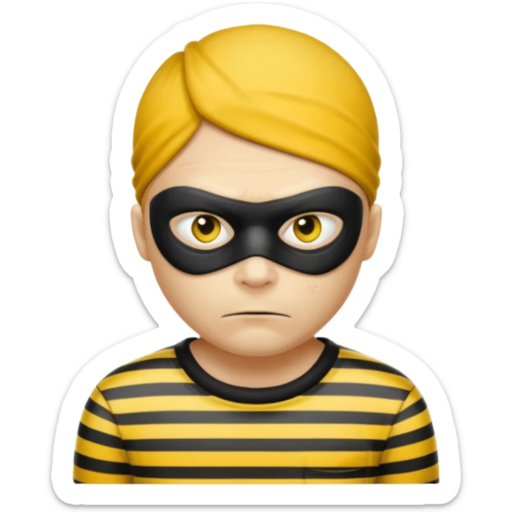 Make a robber emoji with yellow skin and white and black shirt with no mask sticker