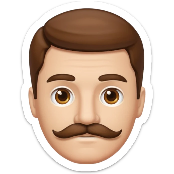 white man with parted brown hair and a thick mustache in the stock ios emoji style sticker