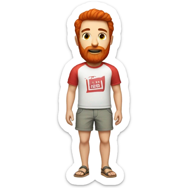A man with a red beard, dark short hair, dressed in a beach T-shirt and shorts, invites you to pass sticker