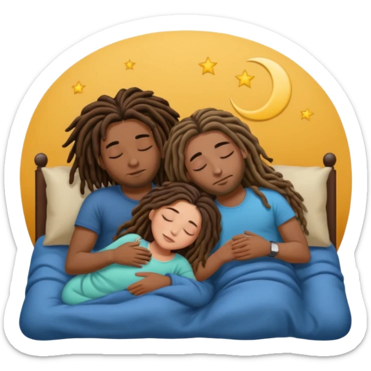 couple sleeping the male is brown skin with dreads and the female is hispanic with fair skin with long straight brunette hair sticker