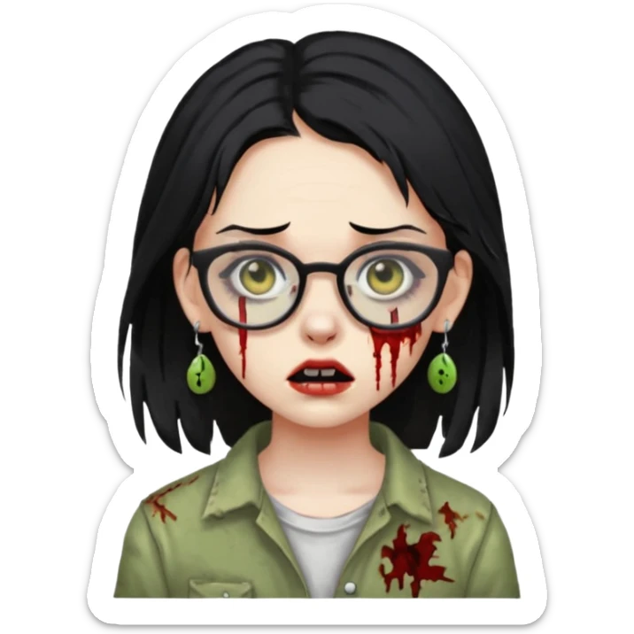 girl zombie with black hair earrings with glasses sticker