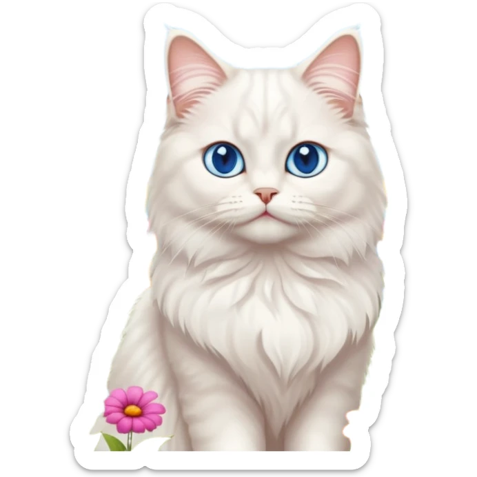 White persian male cat turkish angore with skky blue eyes standing in feed of flowers sticker
