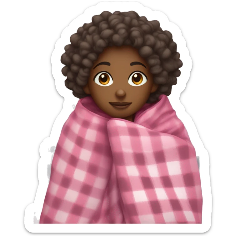 black girl with curly hair wrapped up in a pink plaid blanket  sticker