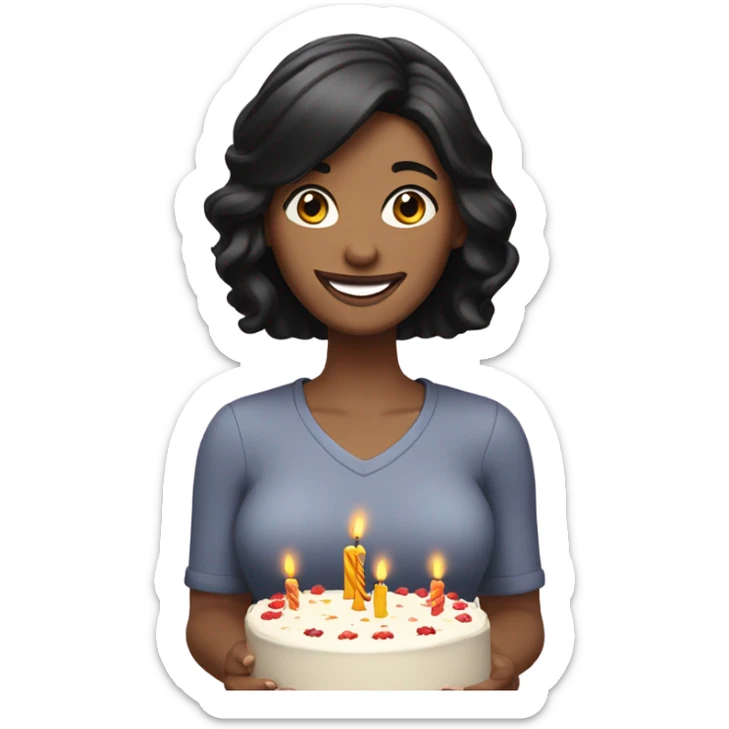 White woman with straight black hair celebrating her birthday  sticker