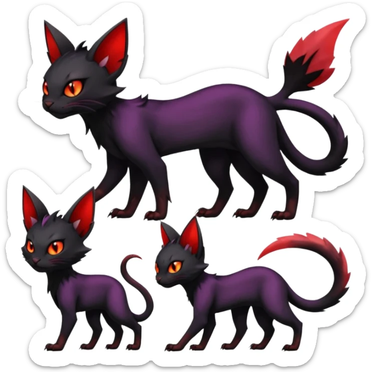 Black edgy Noivern-Noibat-Purloin-Torracat-Lykoi-Caracal-cat-Fakemon-fusion-hybrid-creature sticker